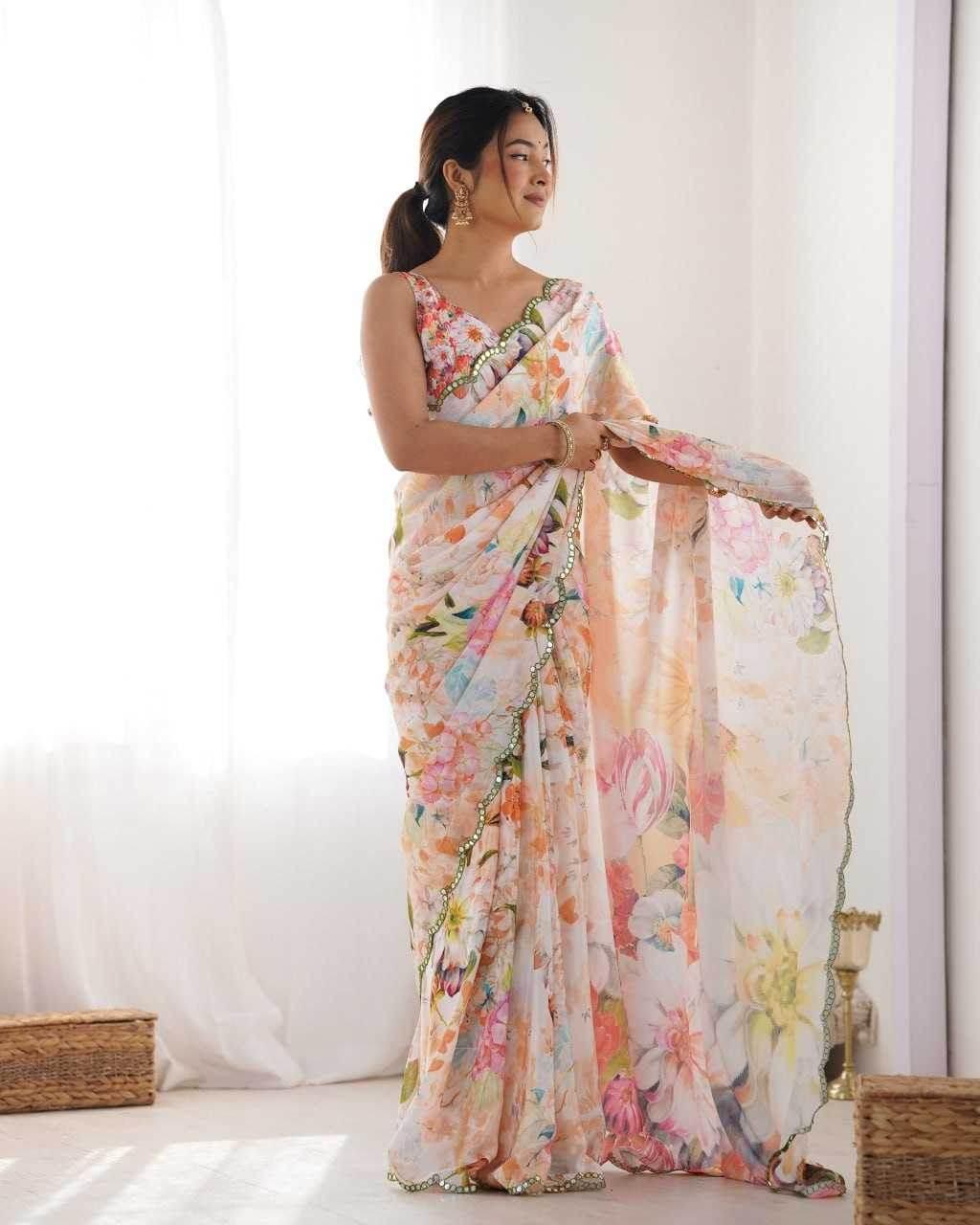 Chinon Cutwork Saree - MYLUXURY LANE ENTERPRISE