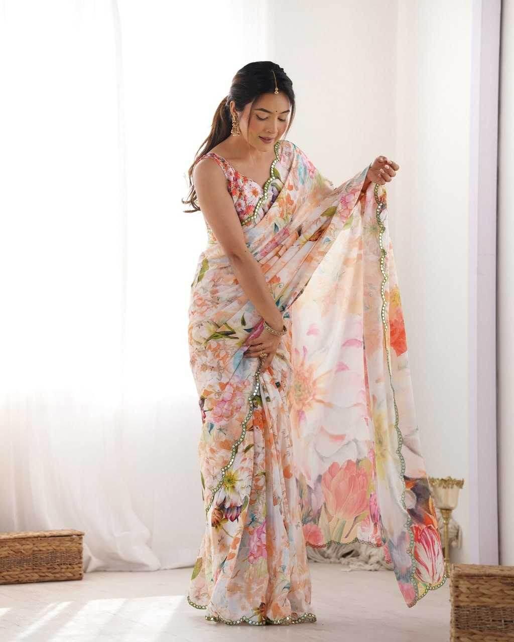Chinon Cutwork Saree - MYLUXURY LANE ENTERPRISE