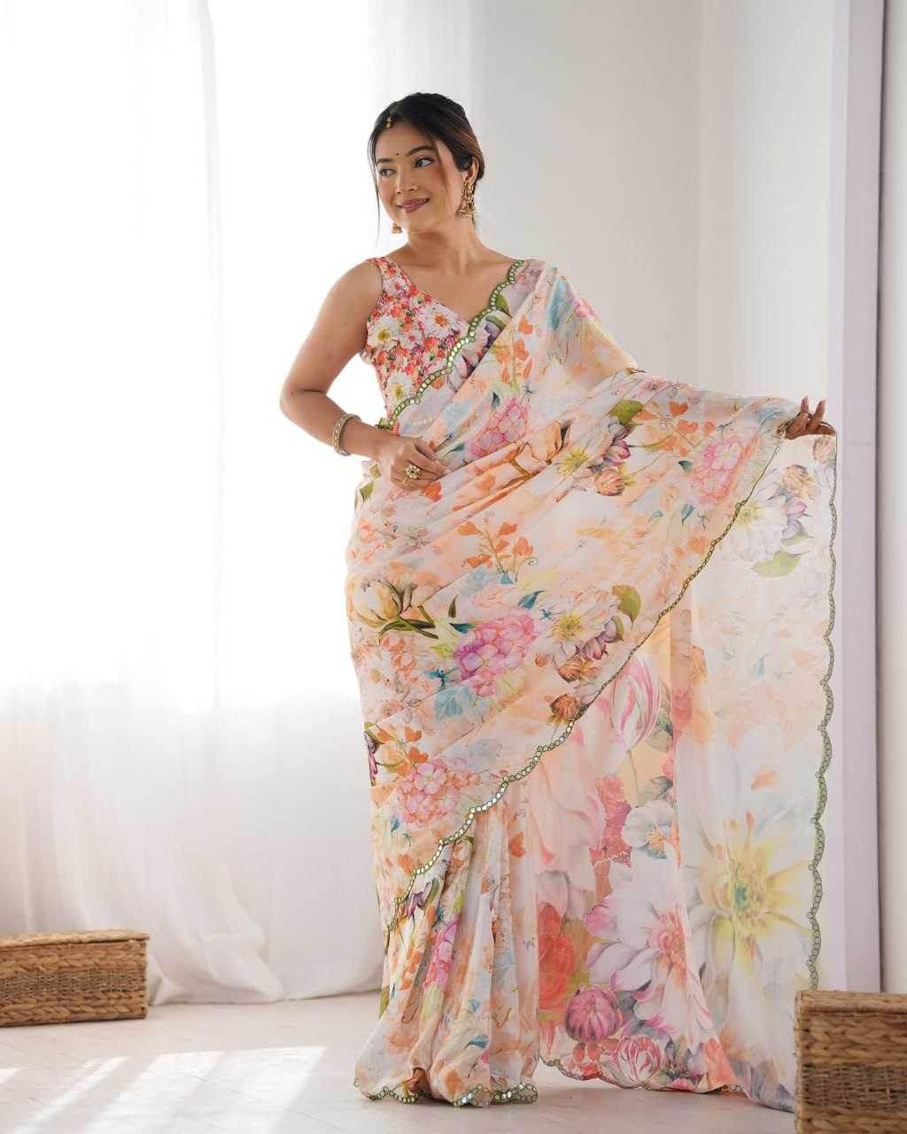 Chinon Cutwork Saree - MYLUXURY LANE ENTERPRISE