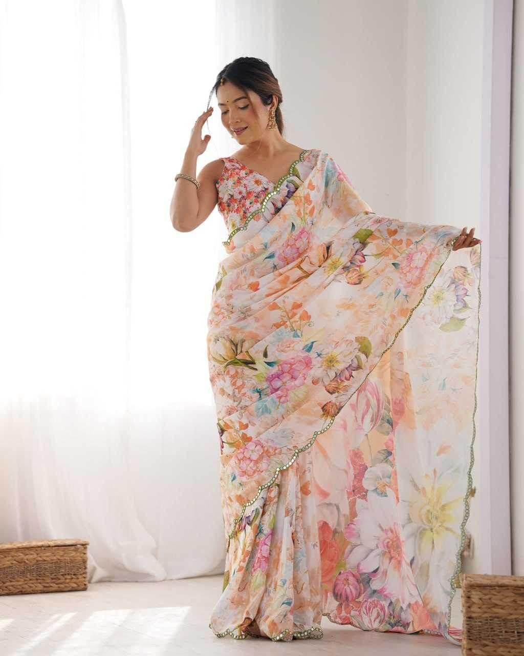 Chinon Cutwork Saree - MYLUXURY LANE ENTERPRISE