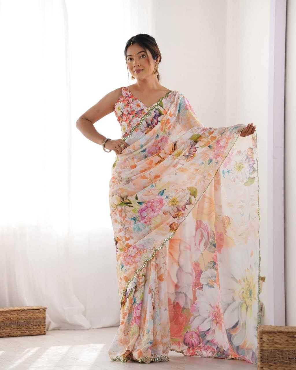Chinon Cutwork Saree - MYLUXURY LANE ENTERPRISE
