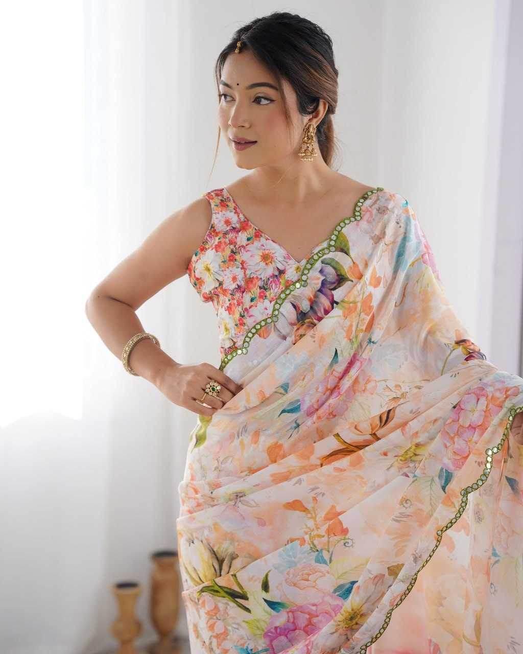 Chinon Cutwork Saree - MYLUXURY LANE ENTERPRISE