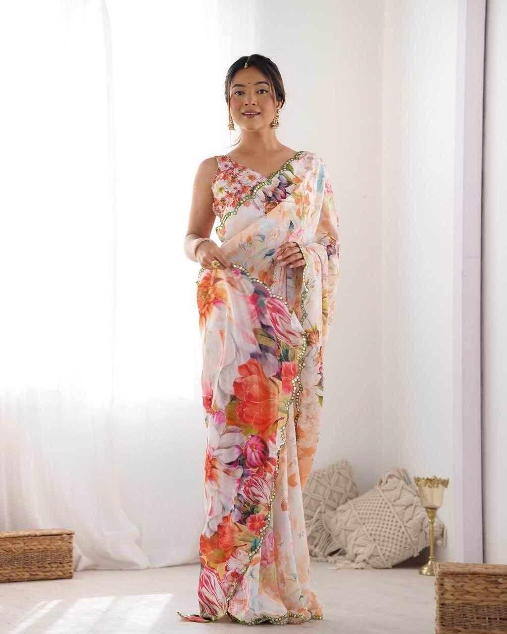 Chinon Cutwork Saree - MYLUXURY LANE ENTERPRISE