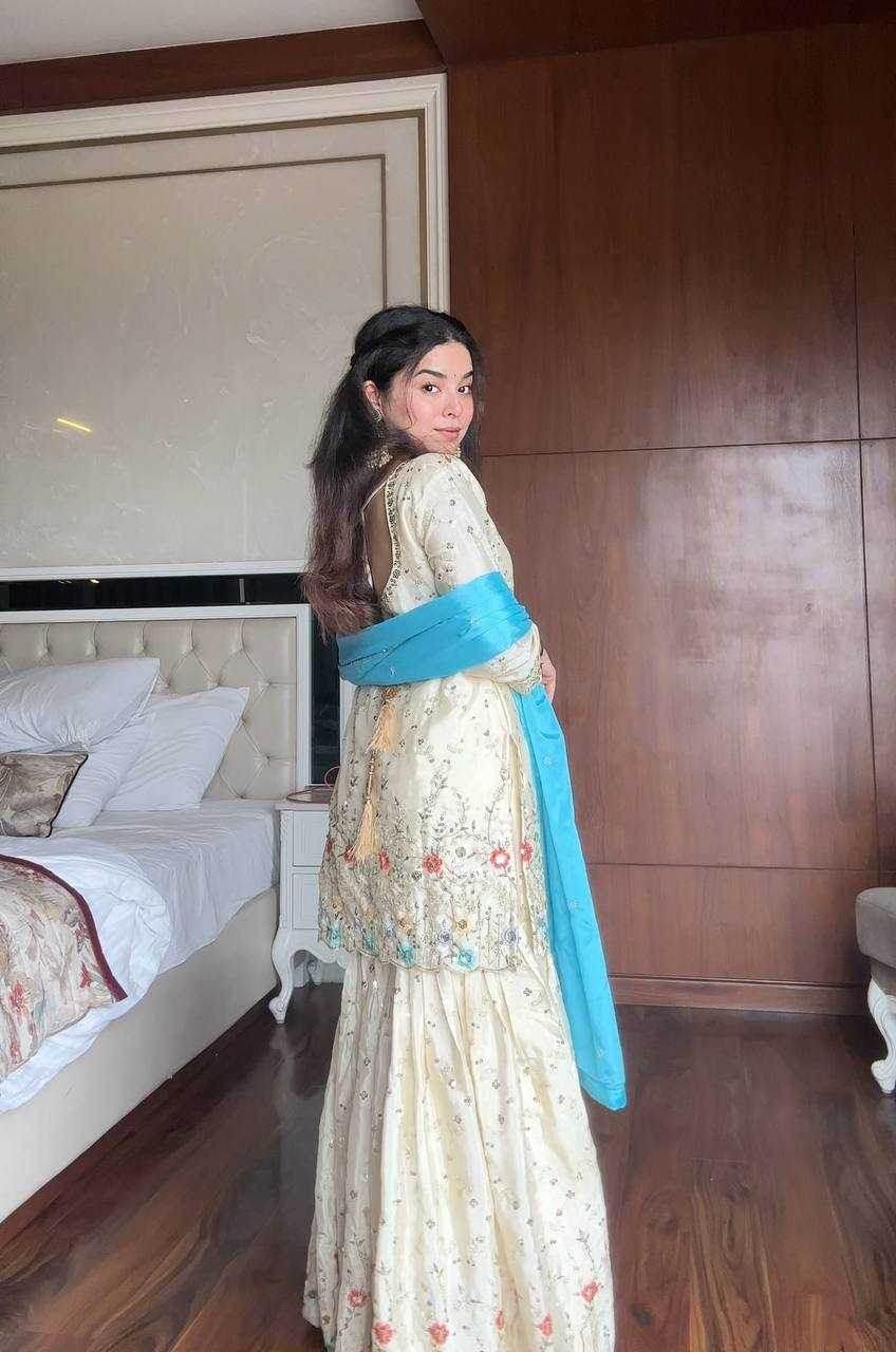 Chinon Sharara Salwar Embroidery Suits Manufacturer - MYLUXURY LANE ENTERPRISE