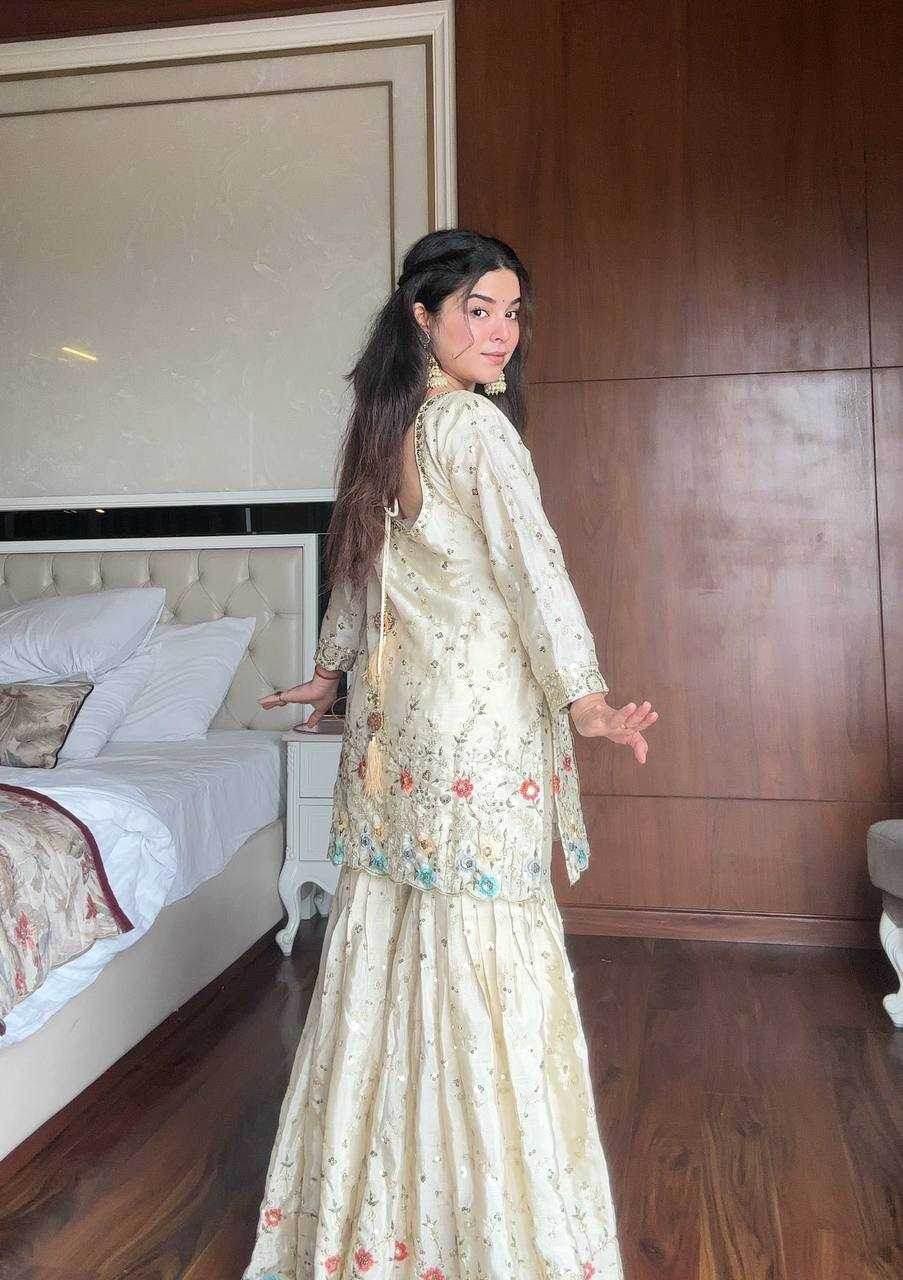 Chinon Sharara Salwar Embroidery Suits Manufacturer - MYLUXURY LANE ENTERPRISE