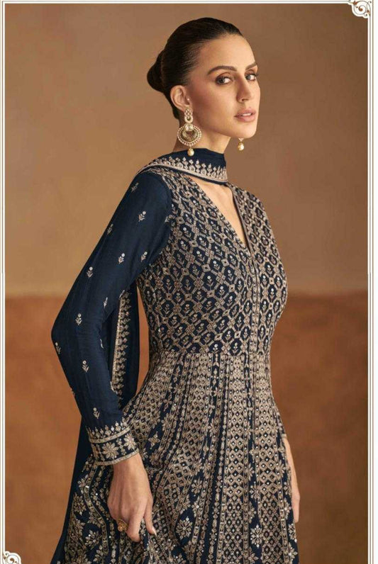 Chinon  Embroidery  Anarkali Gown