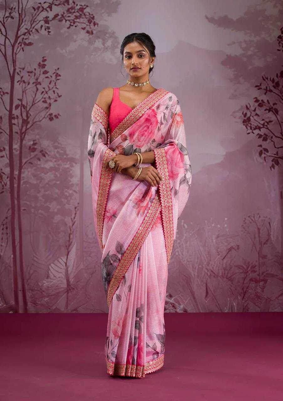 Chinon Silk Sequence Lace Border Saree - MYLUXURY LANE ENTERPRISE