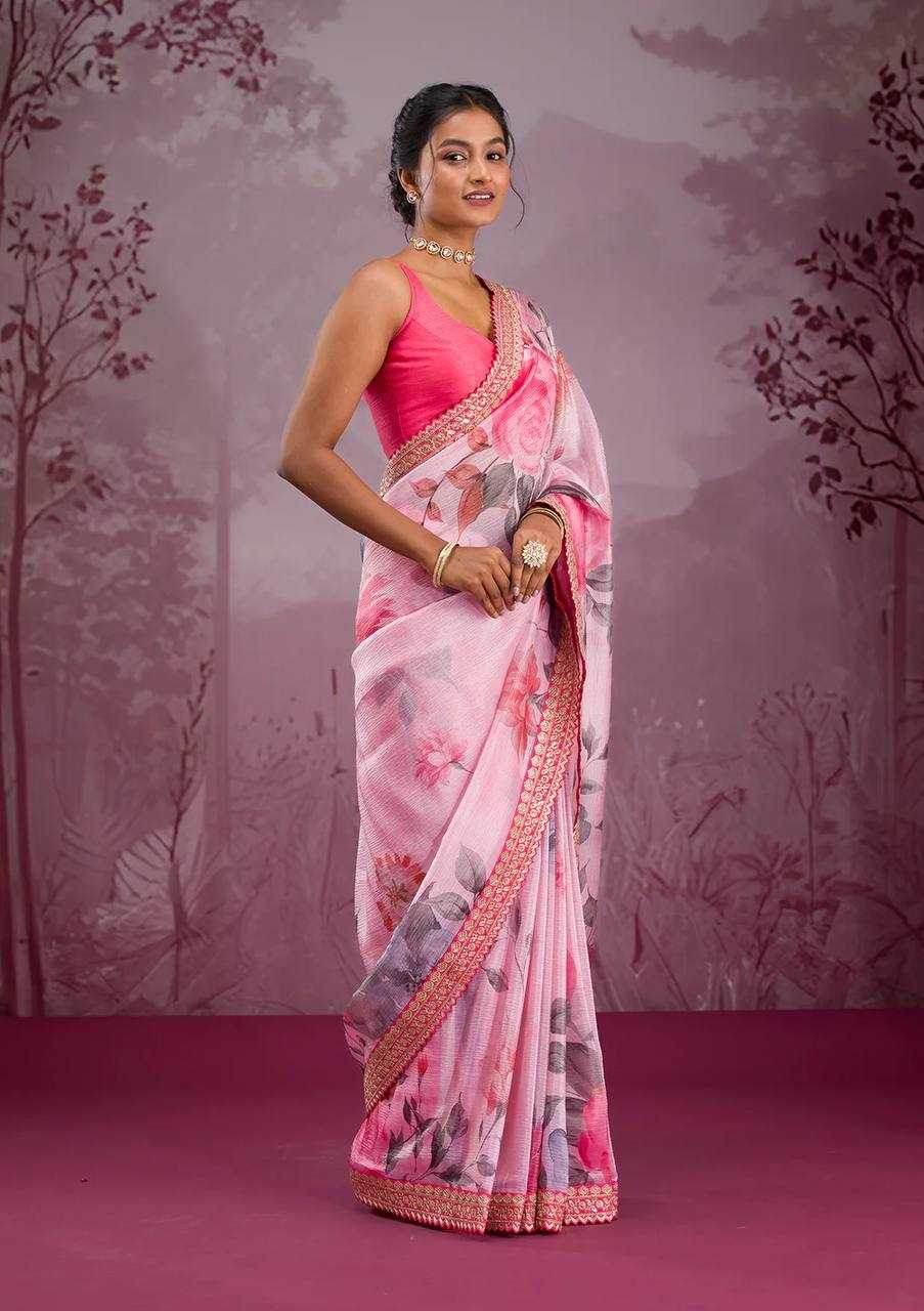 Chinon Silk Sequence Lace Border Saree - MYLUXURY LANE ENTERPRISE