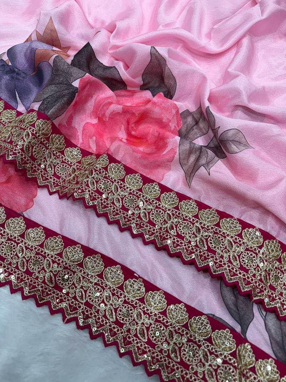 Chinon Silk Sequence Lace Border Saree - MYLUXURY LANE ENTERPRISE