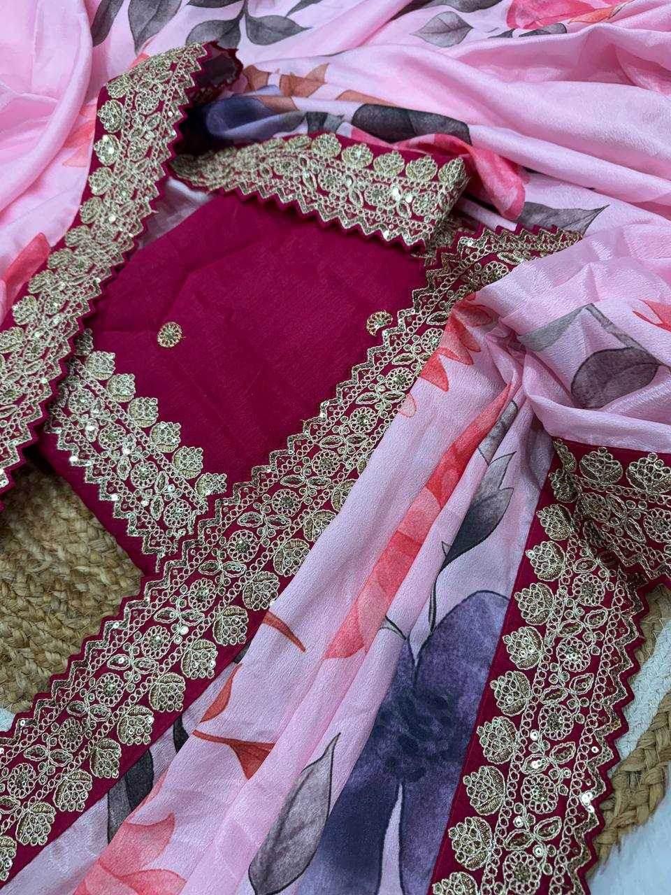 Chinon Silk Sequence Lace Border Saree - MYLUXURY LANE ENTERPRISE