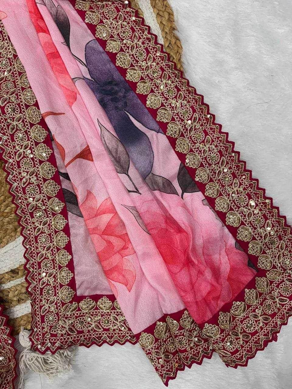 Chinon Silk Sequence Lace Border Saree - MYLUXURY LANE ENTERPRISE