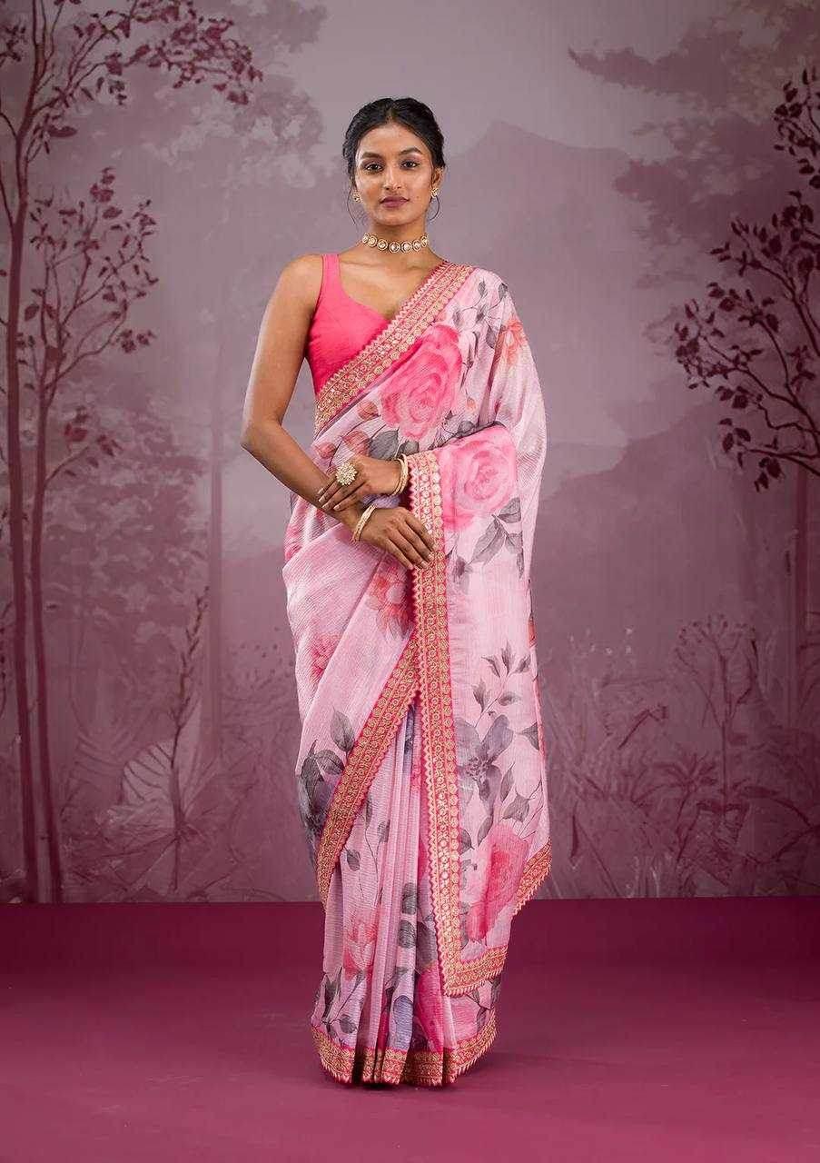 Chinon Silk Sequence Lace Border Saree - MYLUXURY LANE ENTERPRISE