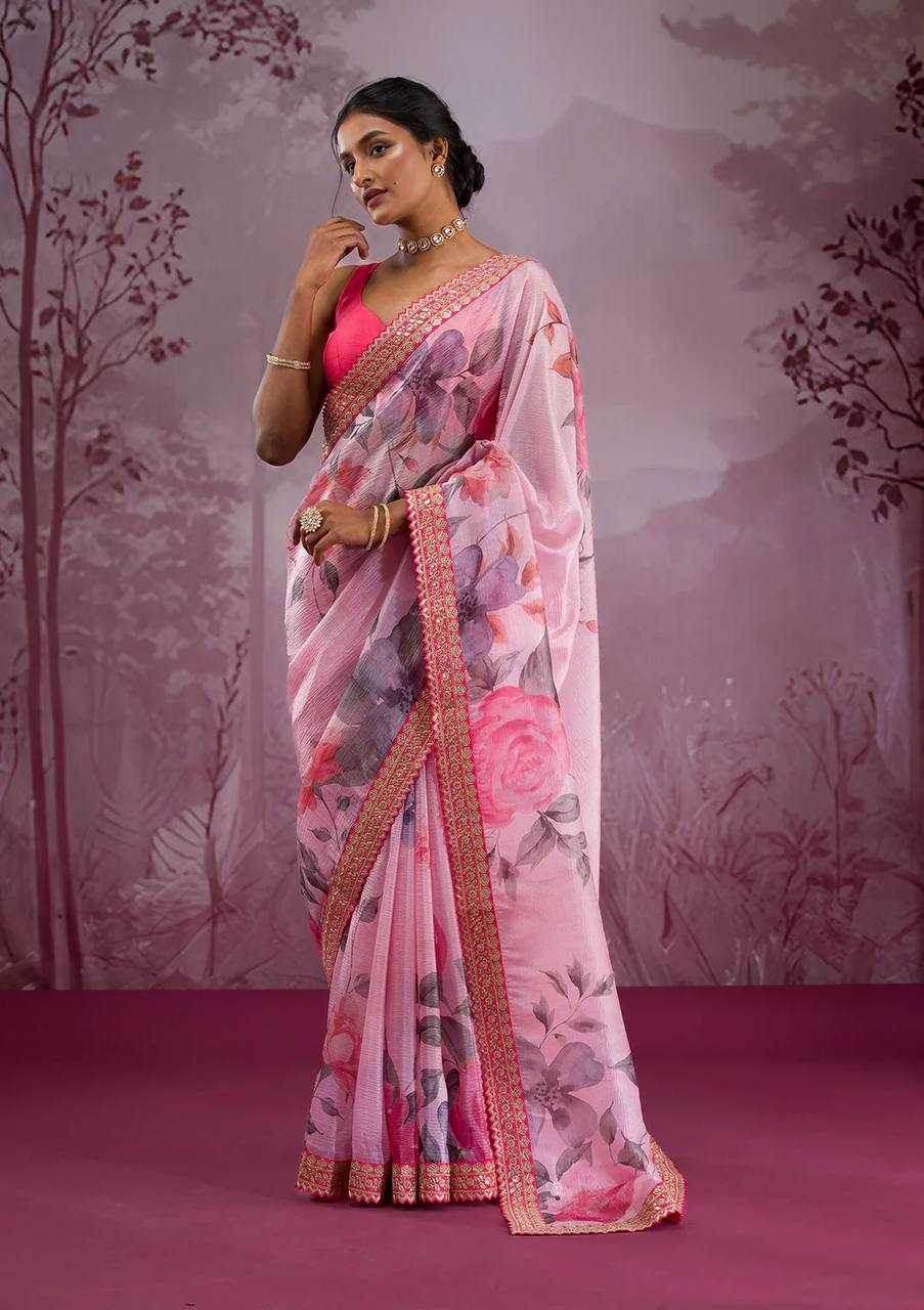 Chinon Silk Sequence Lace Border Saree - MYLUXURY LANE ENTERPRISE