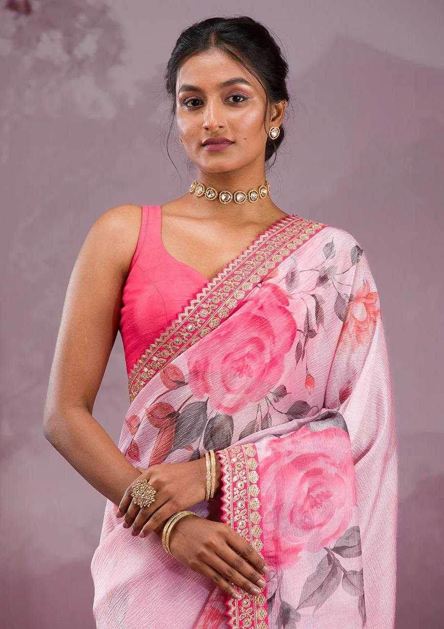 Chinon Silk Sequence Lace Border Saree - MYLUXURY LANE ENTERPRISE