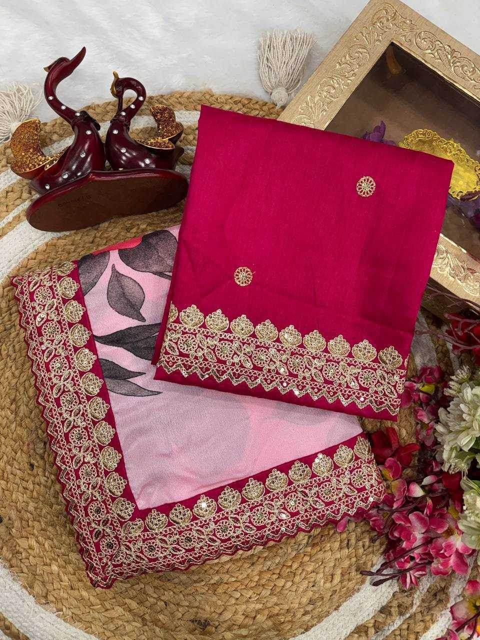 Chinon Silk Sequence Lace Border Saree - MYLUXURY LANE ENTERPRISE