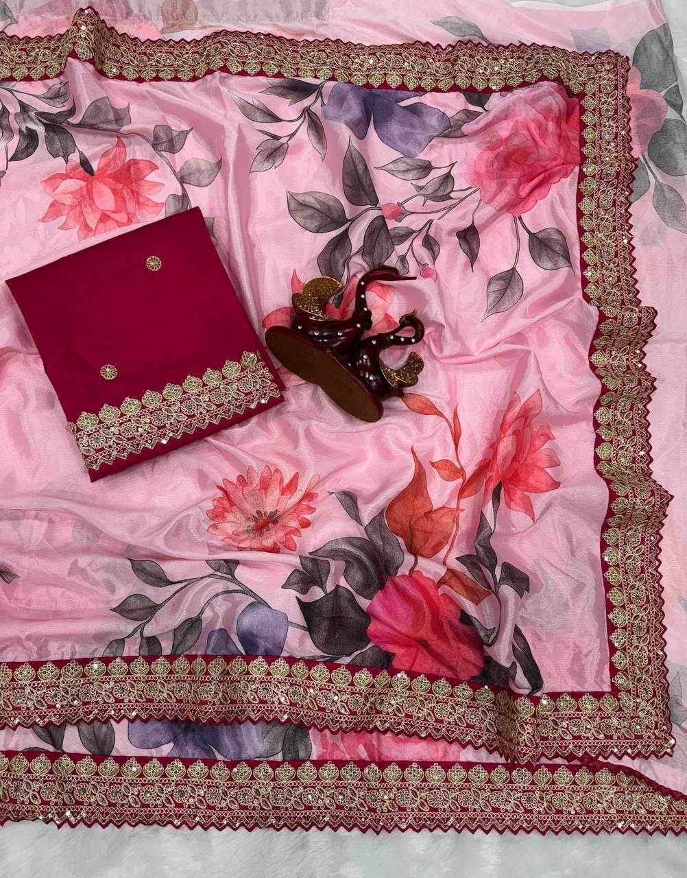 Chinon Silk Sequence Lace Border Saree - MYLUXURY LANE ENTERPRISE