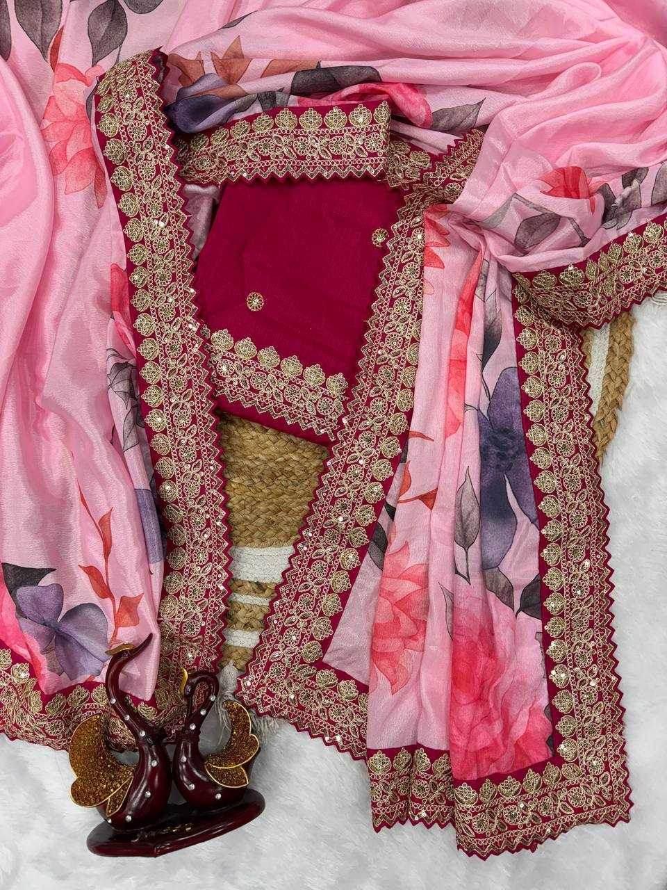 Chinon Silk Sequence Lace Border Saree - MYLUXURY LANE ENTERPRISE