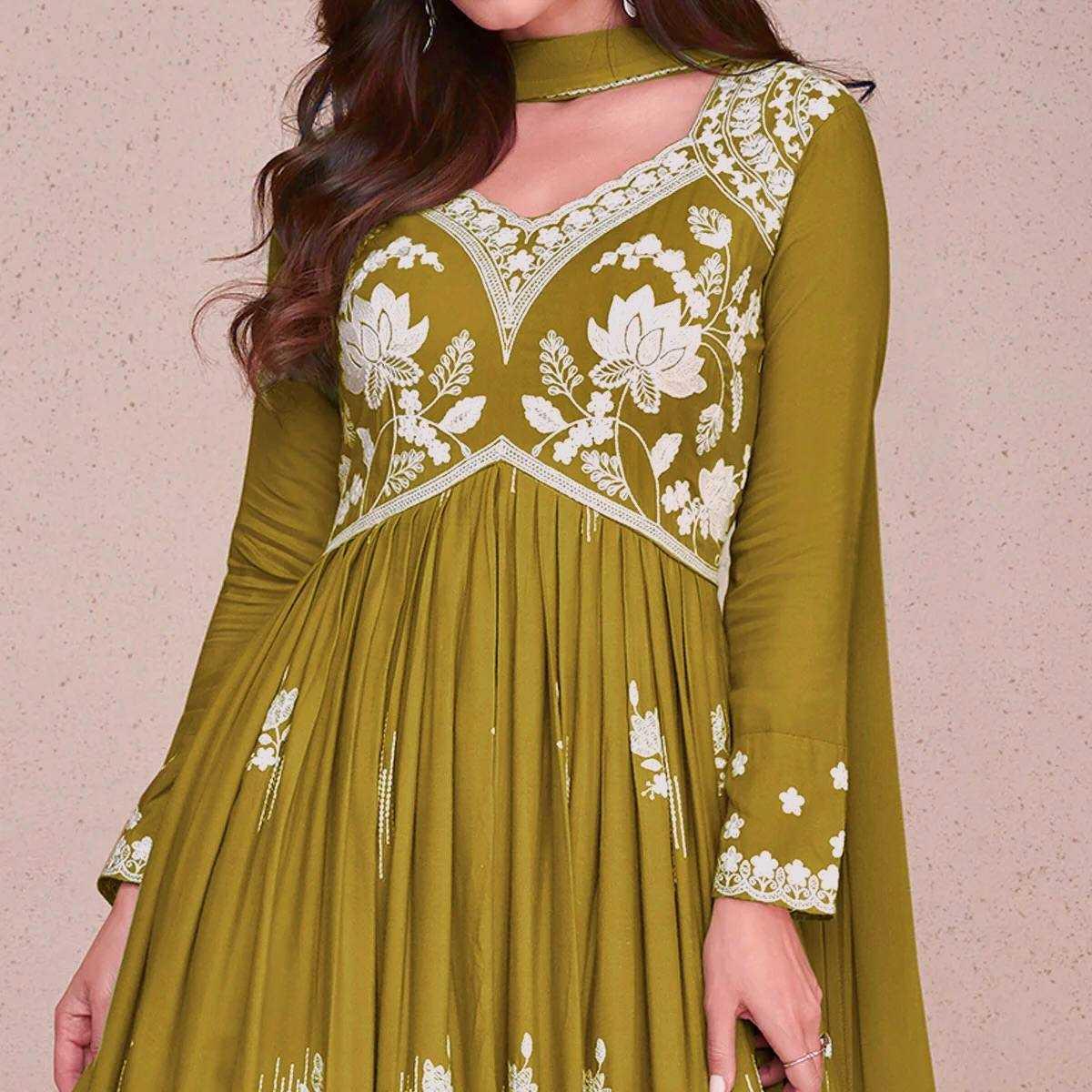 Chinon Silk Ladies Sharara Embroidery Salwar Suits - MYLUXURY LANE ENTERPRISE