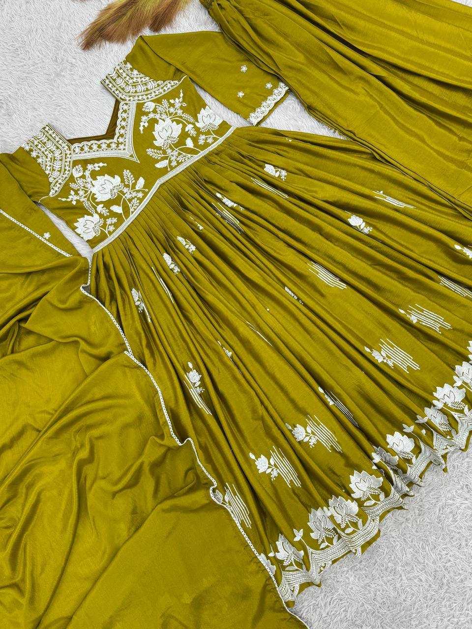 Chinon Silk Ladies Sharara Embroidery Salwar Suits - MYLUXURY LANE ENTERPRISE