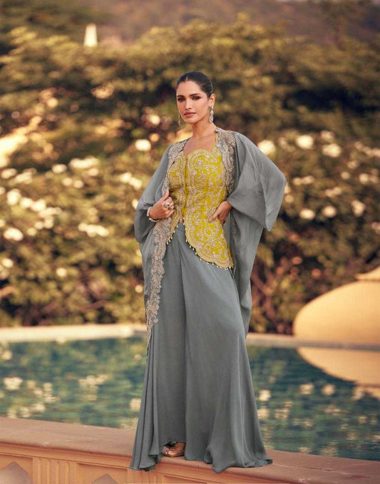 Chinon SilkWestern Wears Wedding Collections Ladies Suit Embroidered Suits