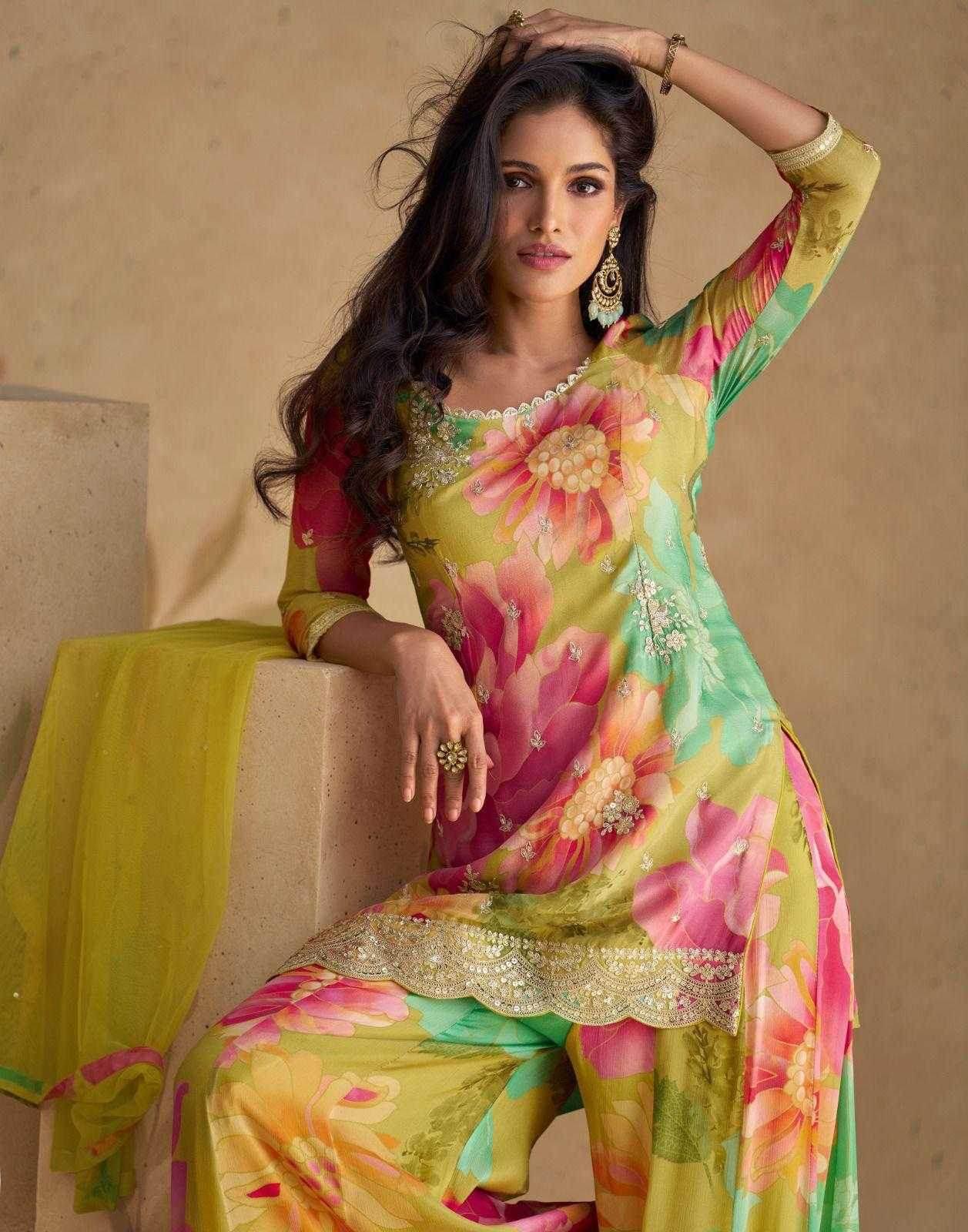 Chinon Silk Ladies Embroidery Palazzo Suit - MYLUXURY LANE ENTERPRISE