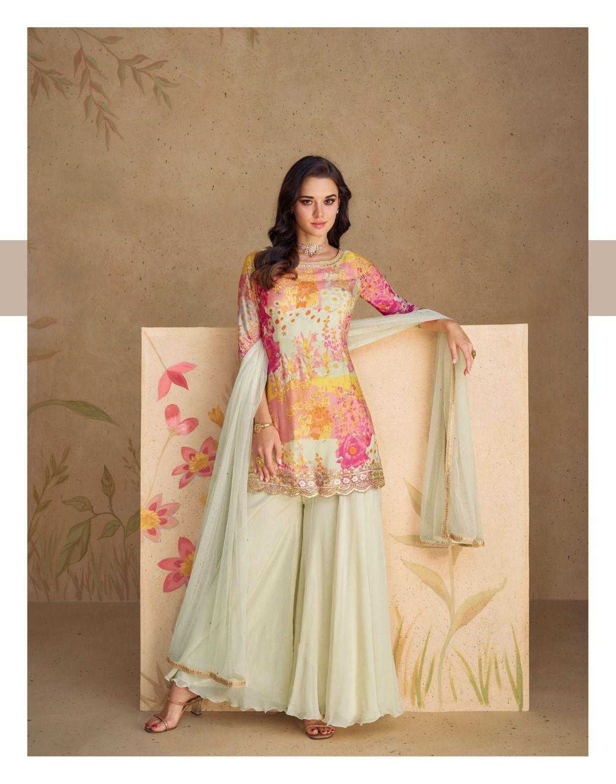 Chinon Silk  Ladies Embroidery Palazzo Suit