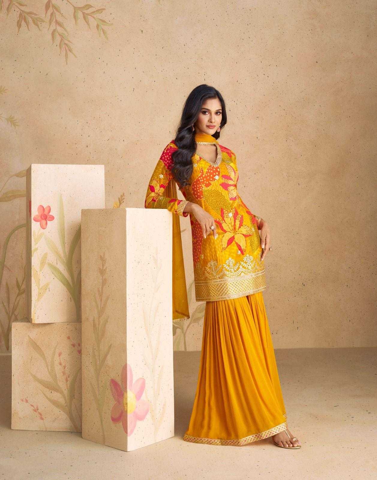Chinon Silk  Ladies Embroidery Palazzo Suit