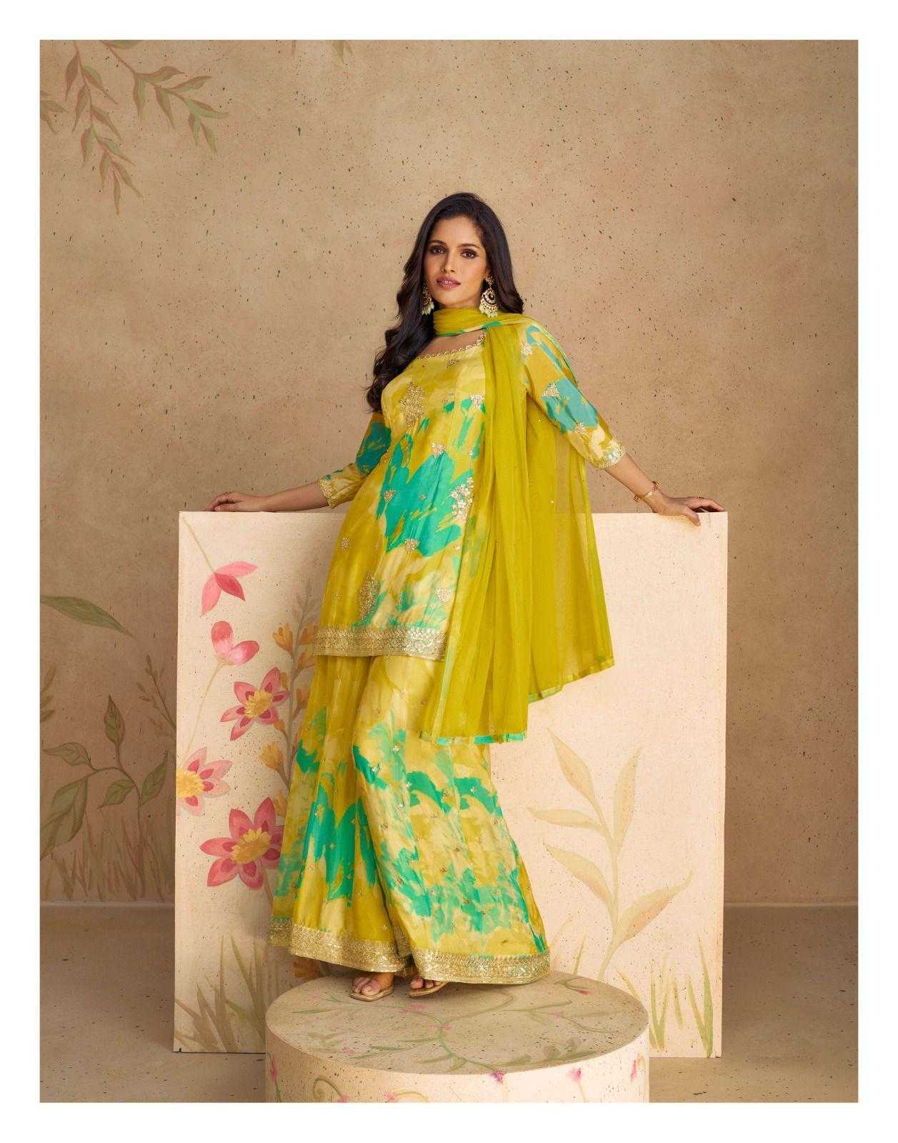 Chinon Silk  Ladies Embroidery Palazzo Suit
