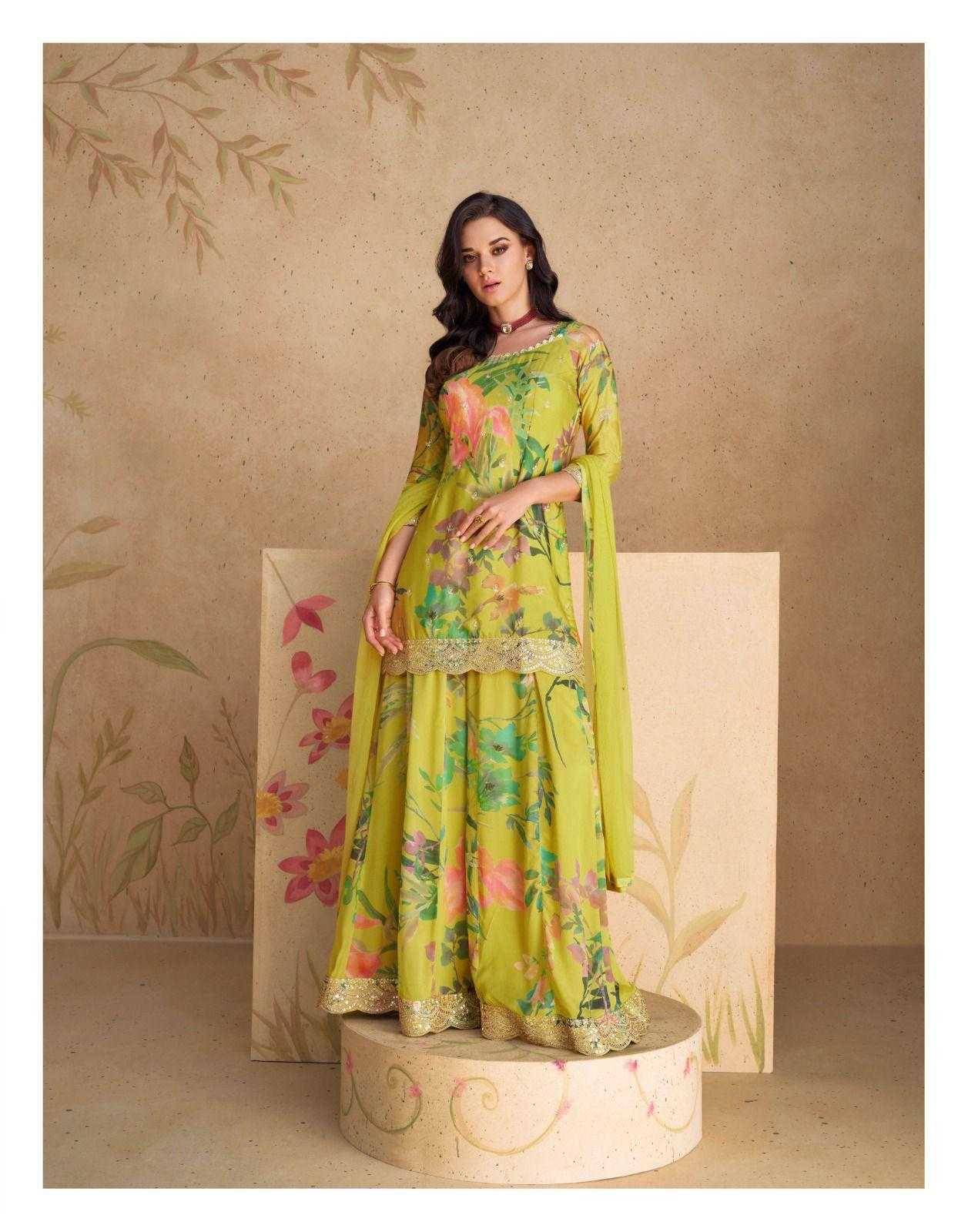Chinon Silk  Ladies Embroidery Palazzo Suit