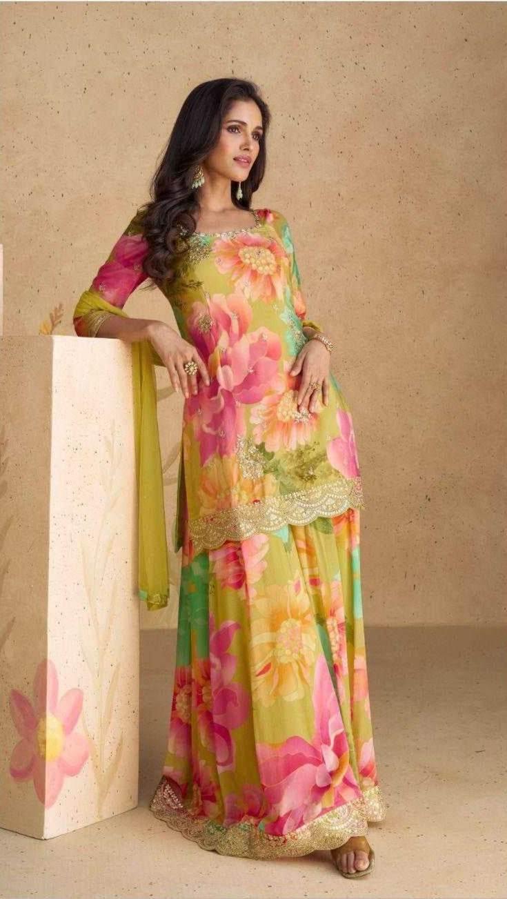 Chinon Silk Ladies Embroidery Palazzo Suit - MYLUXURY LANE ENTERPRISE
