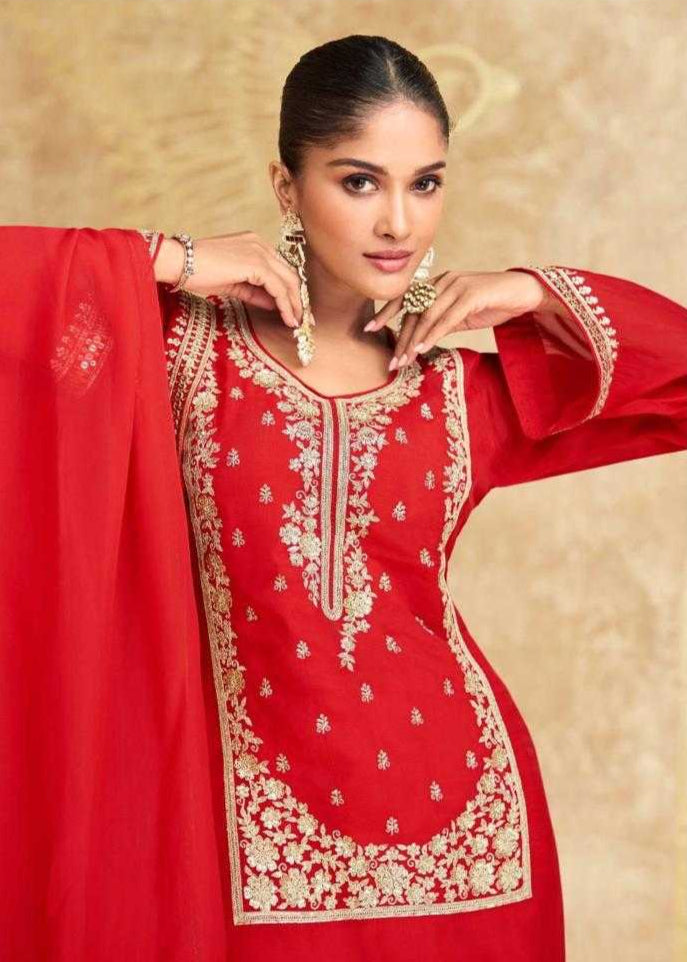 Chinon Silk  Ladies Sharara Salwar Suit