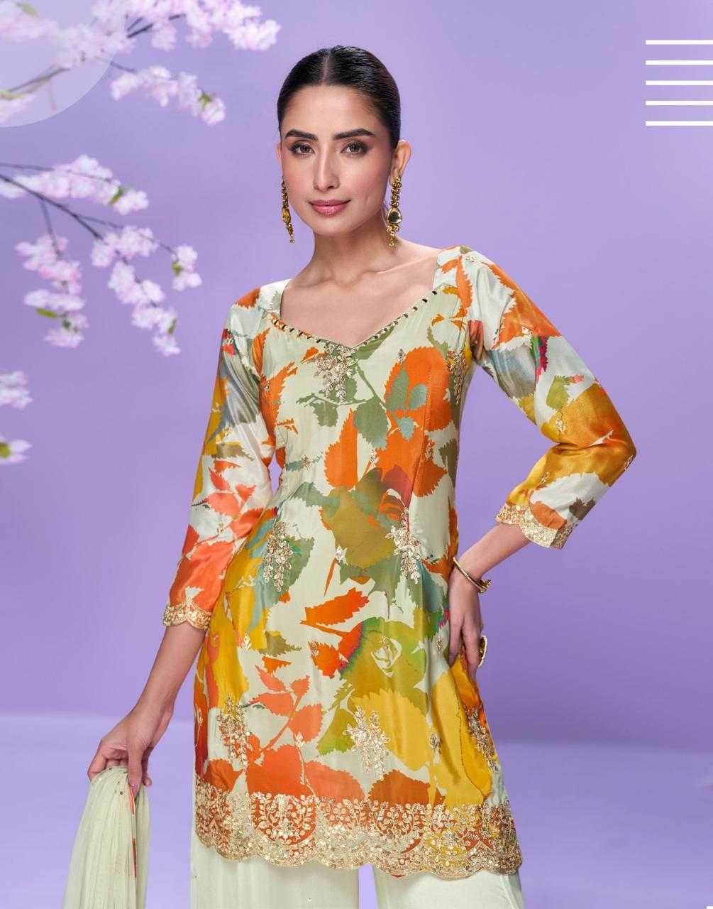 Chinon Silk Embroidery Palazzo Suit - MYLUXURY LANE ENTERPRISE