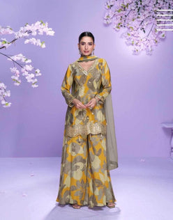 Chinon Silk Embroidery Palazzo Suit - MYLUXURY LANE ENTERPRISE