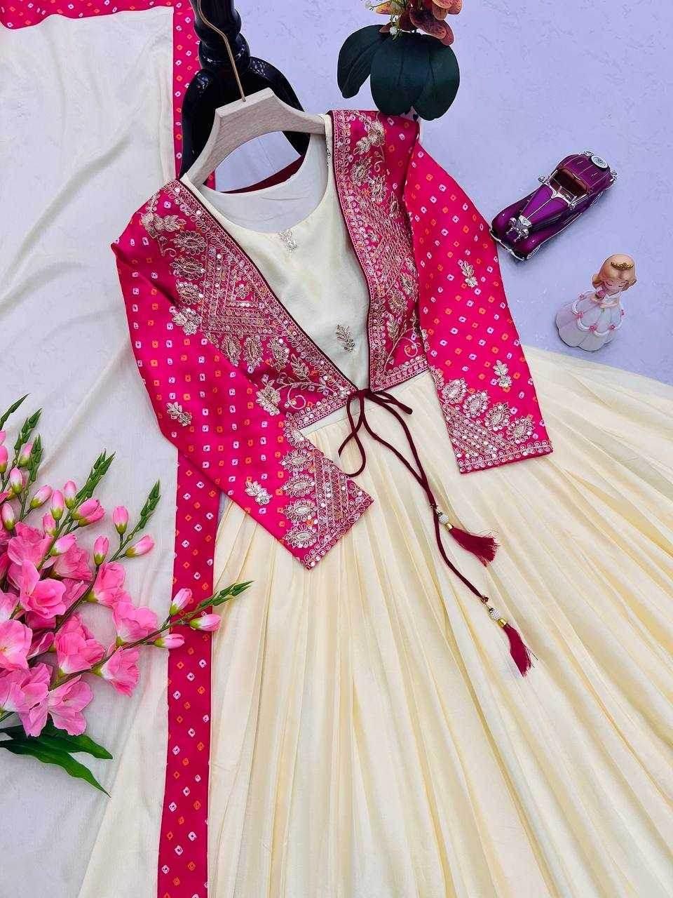 Chinon Silk Embroidery Gown With Dupatta - MYLUXURY LANE ENTERPRISE