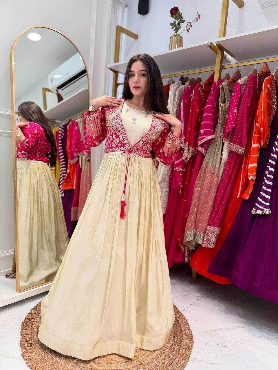 Chinon Silk Embroidery Gown With Dupatta - MYLUXURY LANE ENTERPRISE