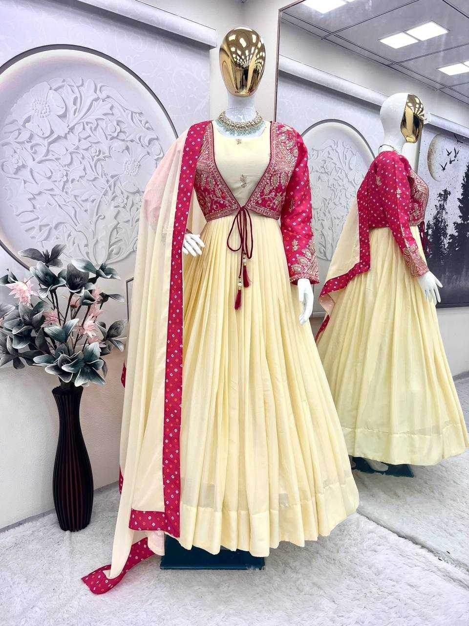 Chinon Silk Embroidery Gown With Dupatta - MYLUXURY LANE ENTERPRISE