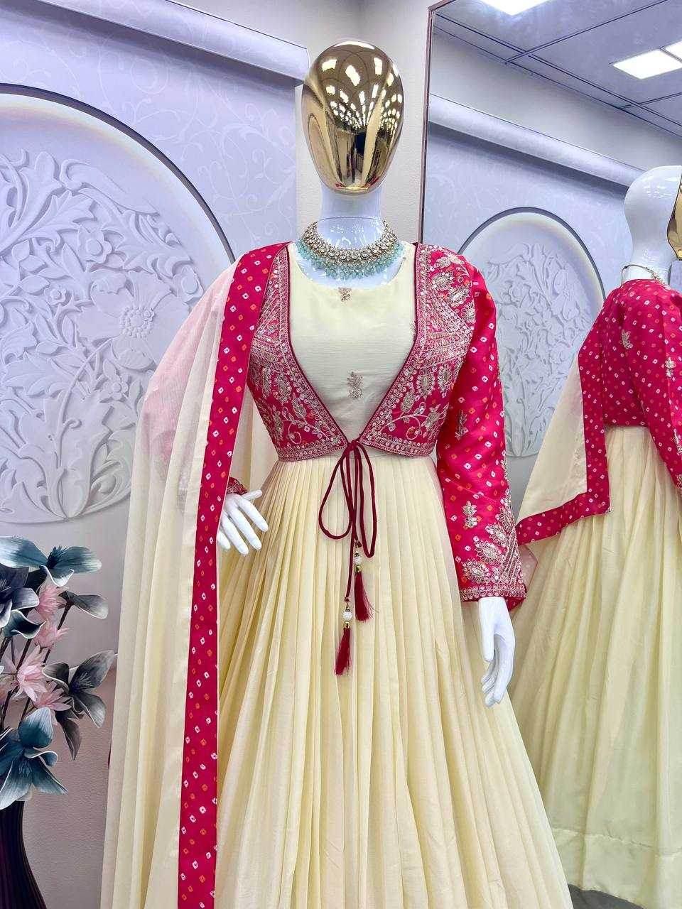 Chinon Silk Embroidery Gown With Dupatta - MYLUXURY LANE ENTERPRISE