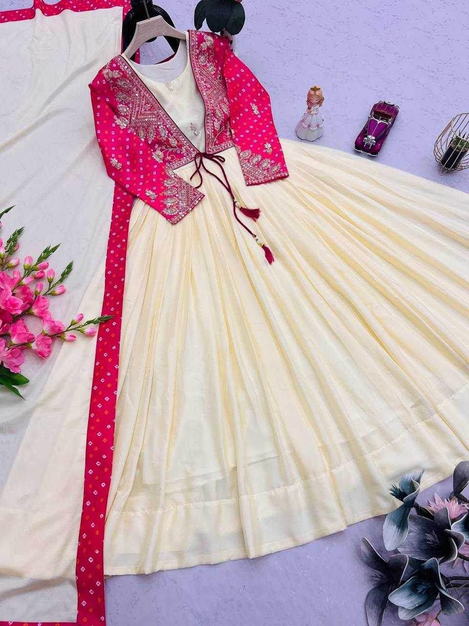 Chinon Silk Embroidery Gown With Dupatta - MYLUXURY LANE ENTERPRISE