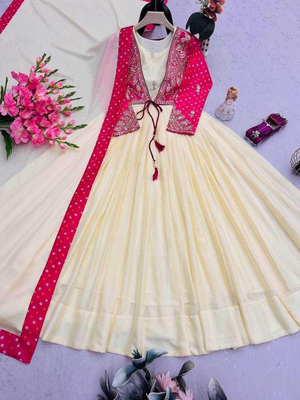 Chinon Silk Embroidery Gown With Dupatta - MYLUXURY LANE ENTERPRISE