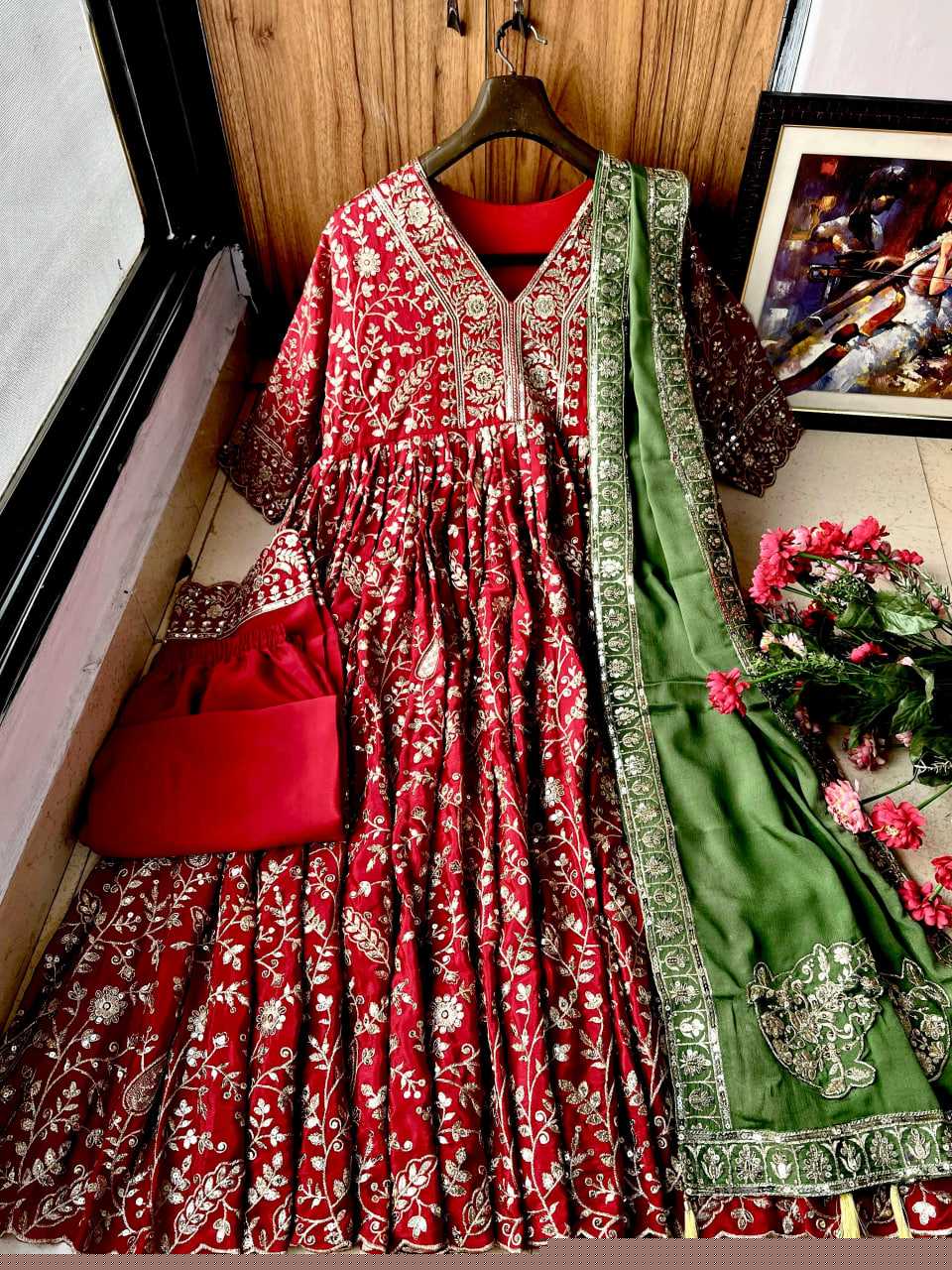 Chinon Silk Embroidery Anarkali Gowns - MYLUXURY LANE ENTERPRISE