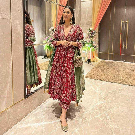 Chinon Silk Embroidery  Anarkali Gowns