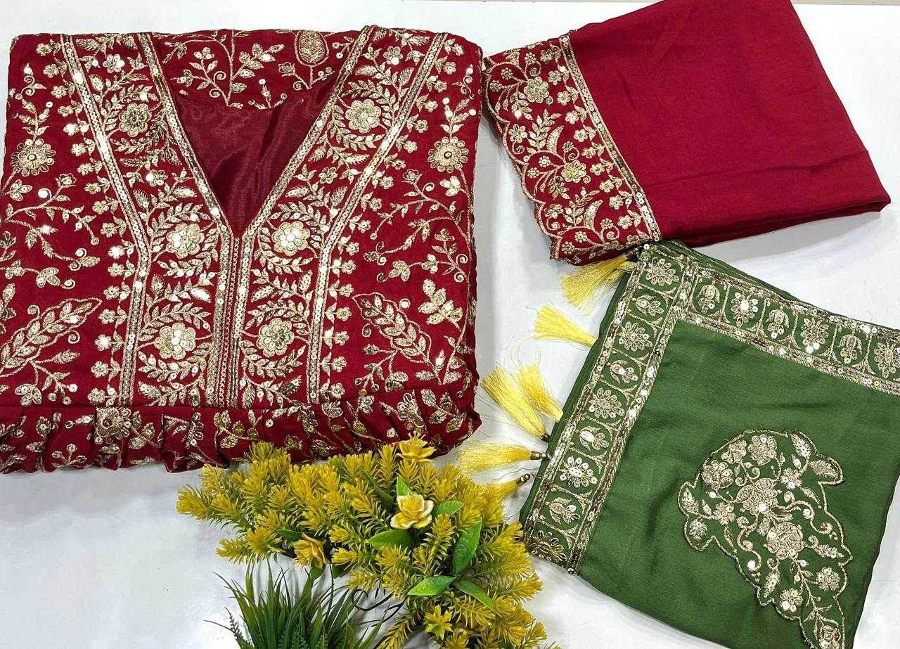 Chinon Silk Embroidery Anarkali Gowns - MYLUXURY LANE ENTERPRISE