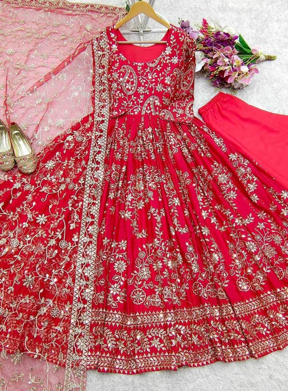 Chinon Silk Embroidery Designer Gown - MYLUXURY LANE ENTERPRISE