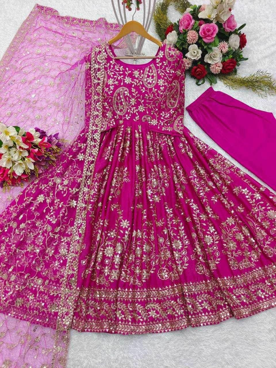 Chinon Silk Embroidery Designer Gown - MYLUXURY LANE ENTERPRISE