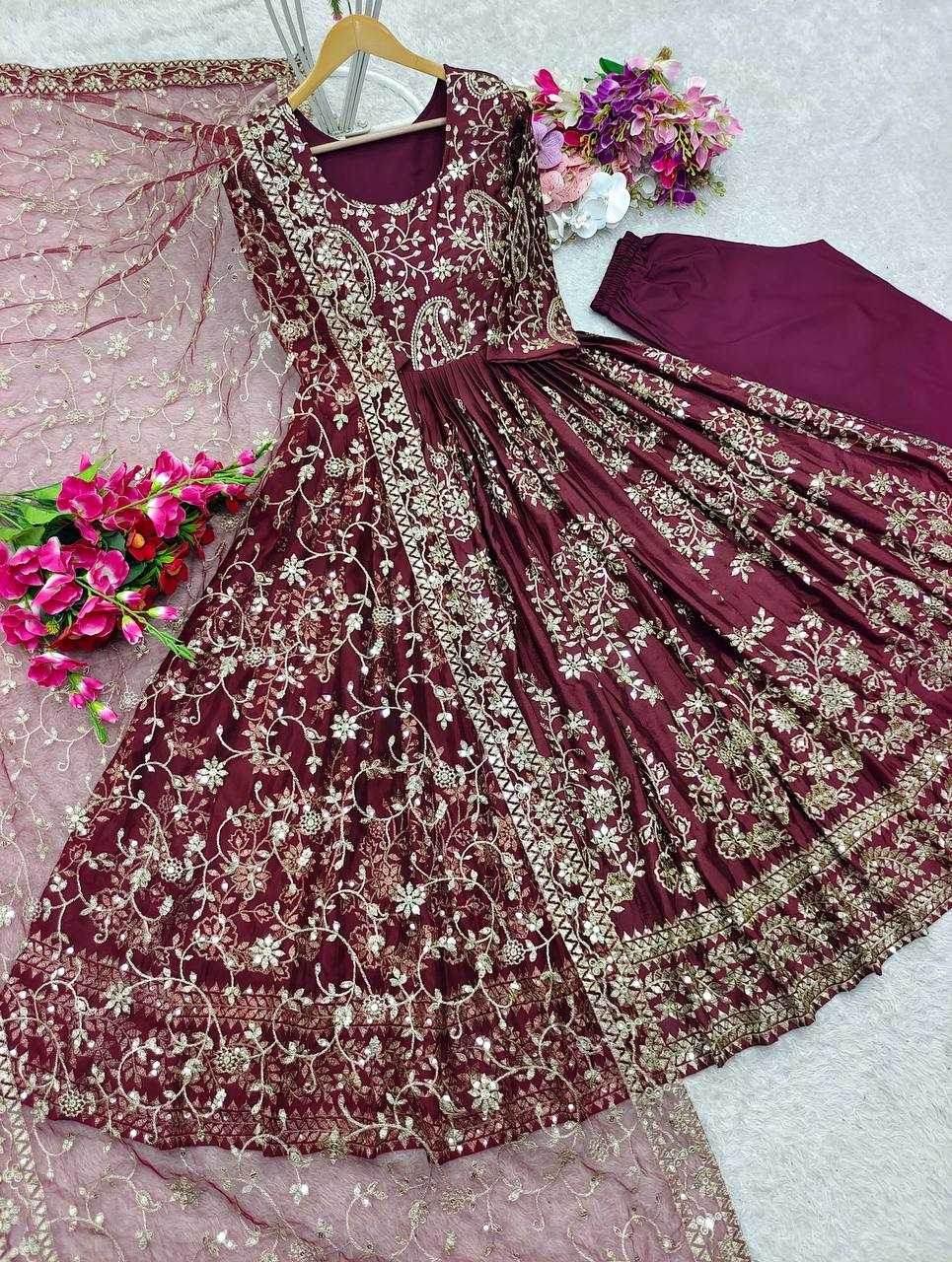Chinon Silk Embroidery Designer Gown - MYLUXURY LANE ENTERPRISE