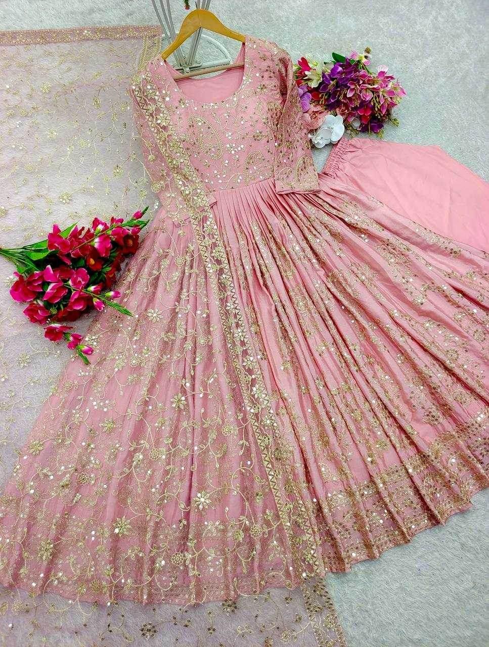 Chinon Silk Embroidery Designer Gown - MYLUXURY LANE ENTERPRISE