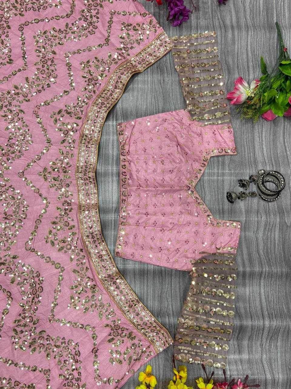 Chinon Silk Thread Work Sequins Lehenga With Cancan - MYLUXURY LANE ENTERPRISE