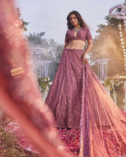 Chinon Silk Embroidered Zari Work Sequins Lehenga