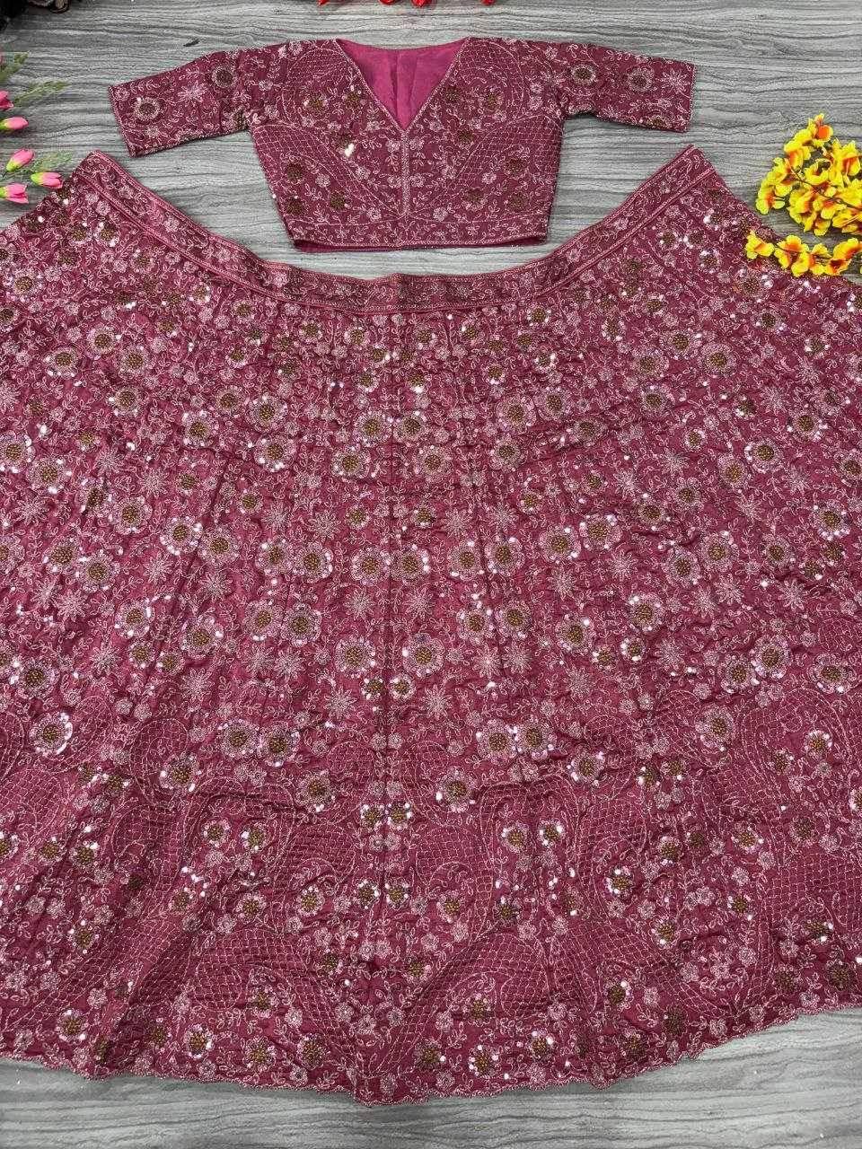 Chinon Silk Embroidered Zari Work Sequins Lehenga - MYLUXURY LANE ENTERPRISE