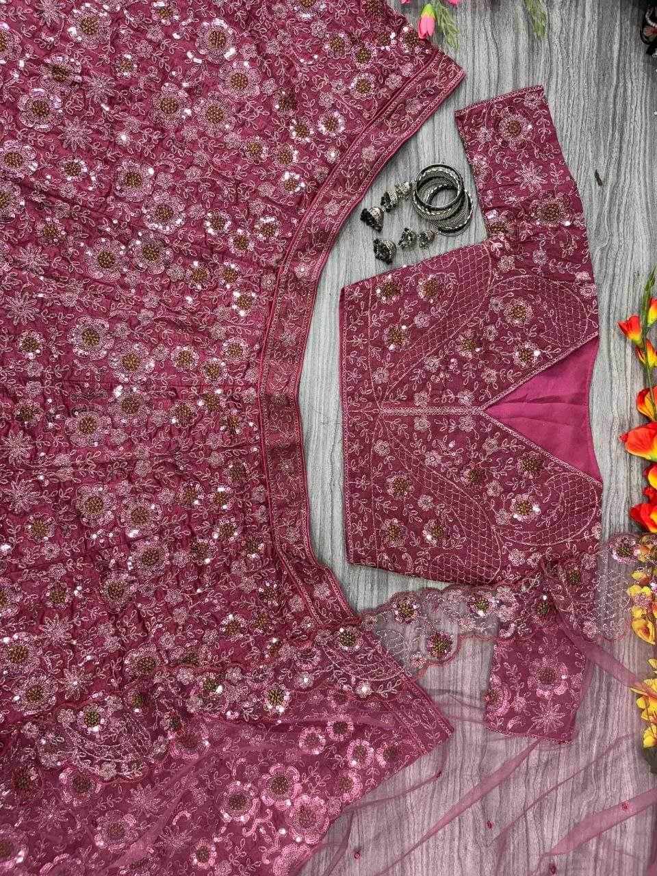 Chinon Silk Embroidered Zari Work Sequins Lehenga - MYLUXURY LANE ENTERPRISE